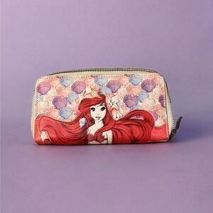 The Little Mermaid Wallet Colorful Zip Purse Organizer Ariel Shells